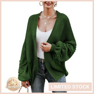 Oversized Chunky Knit Cardigan Lantern Sleeve Open Front Cozy Fall Fashion